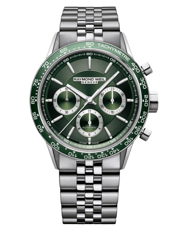 Freelancer Men’s 43.5mm, Automatic Chronograph Calibre RW5030, Stainless Steel Bracelet with Green Ceramic Bezel