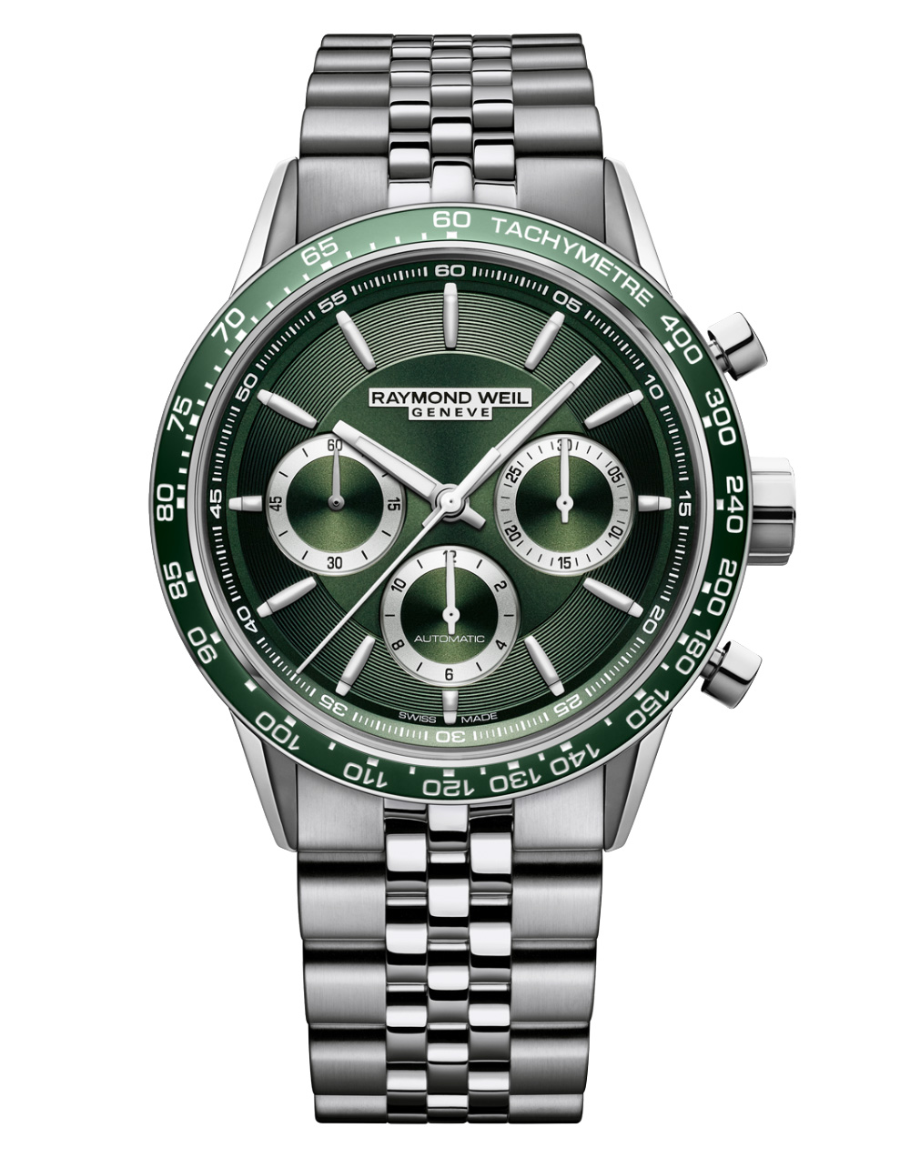 Freelancer Men’s 43.5mm, Automatic Chronograph Calibre RW5030, Stainless Steel Bracelet with Green Ceramic Bezel