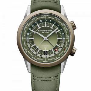 Freelancer GMT Worldtimer Green Leather Watch, 41mm