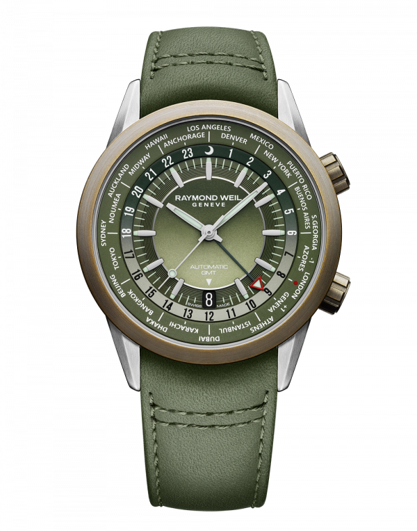 Freelancer GMT Worldtimer Green Leather Watch, 41mm